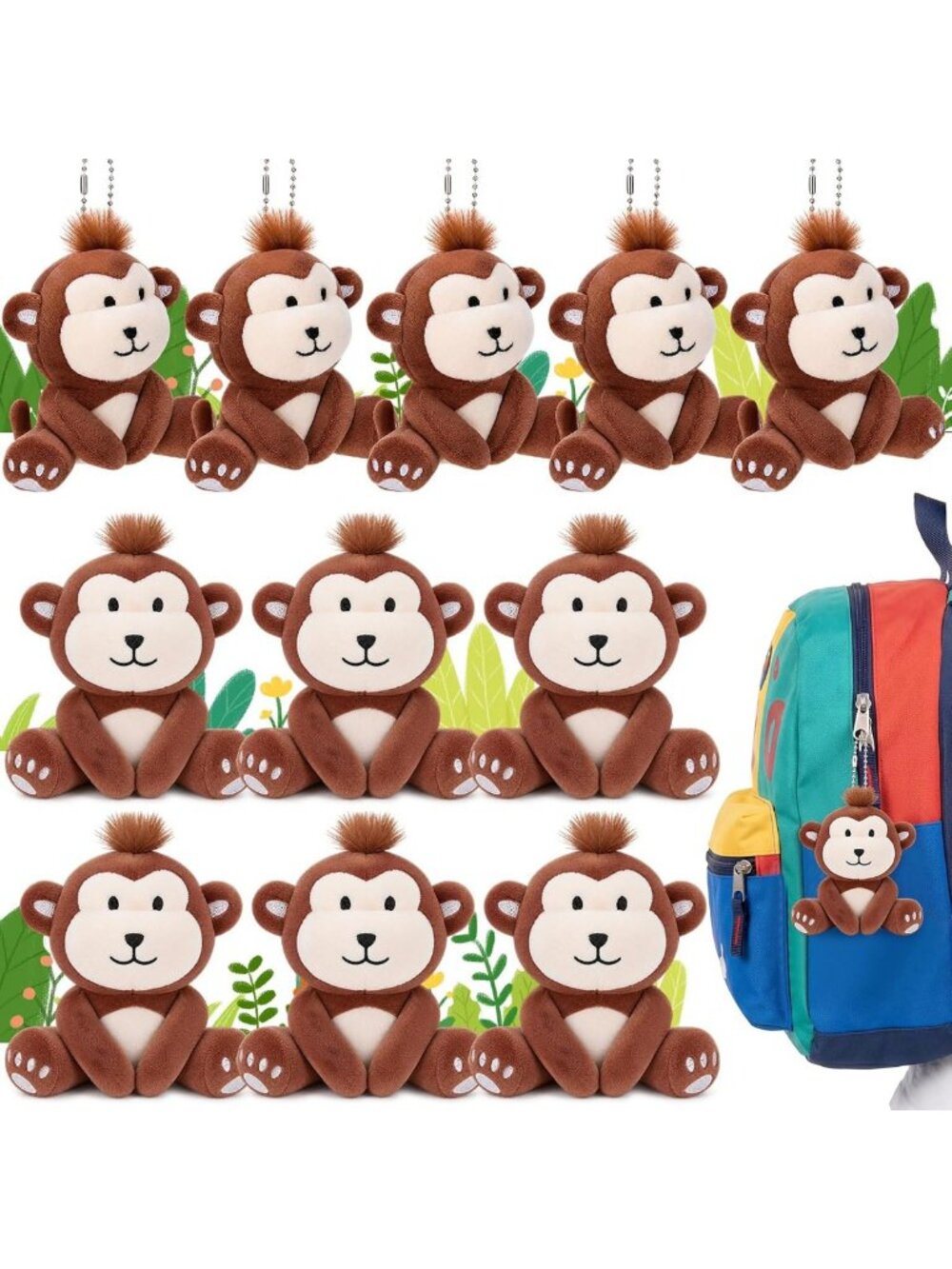Cute Plush Monkey Keychains - 12 Pcs Soft Animal Pendants for Kids' Gifts